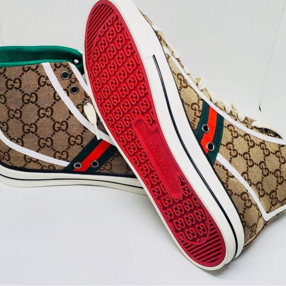 Gucci Beige High-Tops with Green and Red Accents - Picture 7 of 9